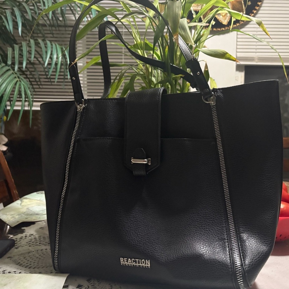 Reaction Kenneth Cole Black Tote with Silver Accents